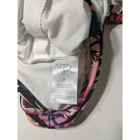 Kona Sol One Piece Swimsuit Tropical Twist Back Medium 8-10 Floral Plants - Picture 10 of 11